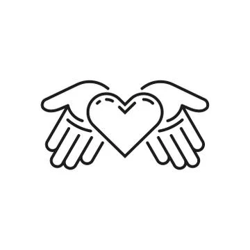 Simple line art vector illustration of heart in open palms Stock Illustration