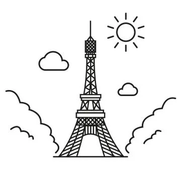 Simple line art vector illustration of the eiffel tower 库存插图