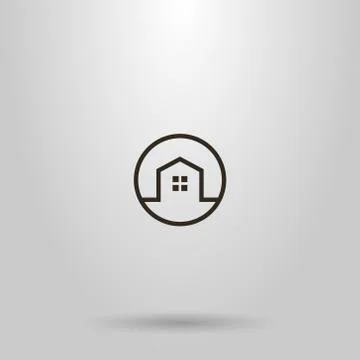 Simple line art vector round sign of a private house Stock Illustration