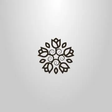 Simple line art vector round sign of flower wreath of five flowers Illustrazione stock