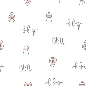 Simple Line bbq vector seamless pattern for cafe, fastfood wrapping paper, menu Stock Illustration