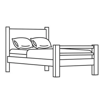 Simple line of a bed with two pillows line simple black and white furniture Stock Illustration