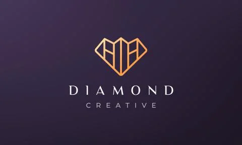 Simple line diamond logo in modern and luxury style with gold color Stock Illustration