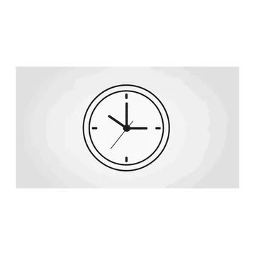 A simple line drawing of an analog clock on a light gray background 스톡 일러스트
