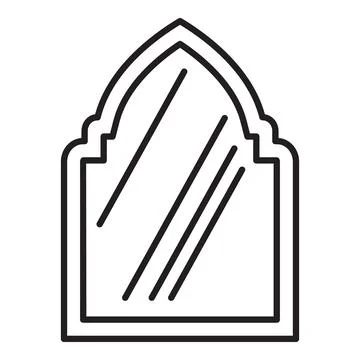 Simple line drawing of an arched window or mirror frame, reflecting light, in Stock Illustration