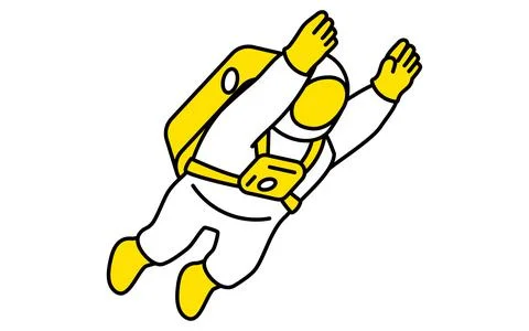Simple line drawing of an astronaut floating with outstretched hand, isomet.. Stock Illustration