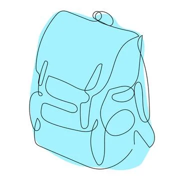 Simple Line Drawing of a Backpack With a Light Blue Background Stock Illustration