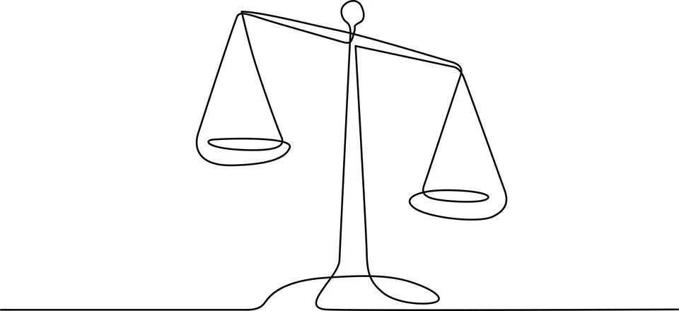A simple line drawing of a balance scale with two empty plates Vector Illustrazione stock