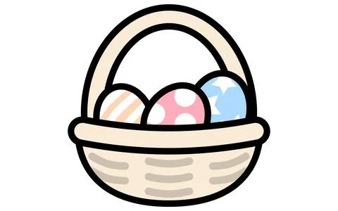 Simple line drawing, basket with Easter eggs Stockillustratie