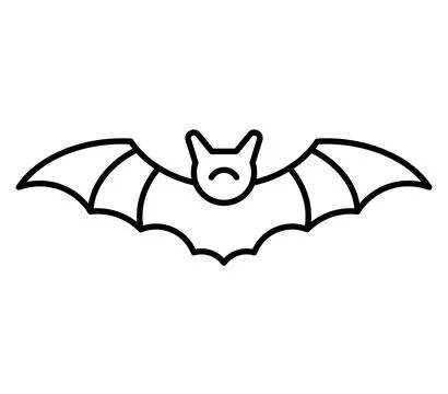 Simple Line Drawing of a Bat with Outstretched Wings and Frowning Face Stock Illustration