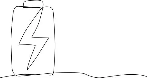 A simple line drawing of a battery with a lightning bolt inside. Vector Stock Illustration