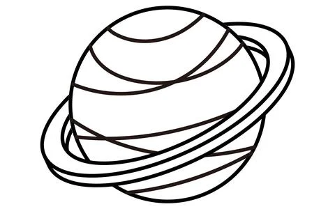 Simple line drawing in black and white of Saturn, isometric illustration Illustrazione stock