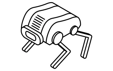 Simple line drawing in black and white of an unmanned spacecraft quadruped .. Stock Illustration