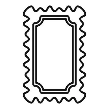 Simple line drawing of a blank rectangular postage stamp with wavy edges Stock Illustration