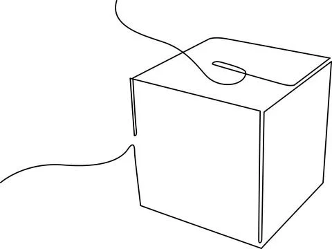 A simple line drawing of a box with a cord and a button on top Vector Stock Illustration