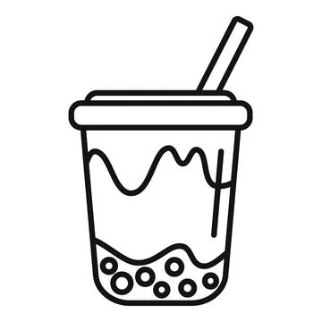 Simple line drawing of a bubble tea in a plastic cup with a straw Illustrazione stock