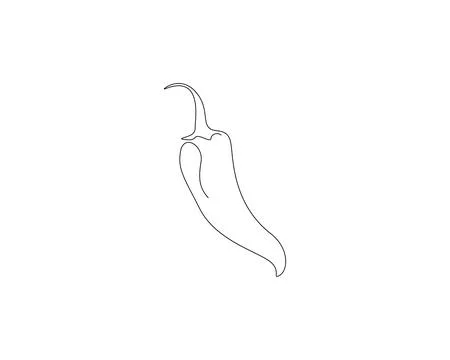 Simple line drawing of a chili pepper, featuring a slender. Stock Illustration