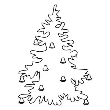 Simple line drawing of a christmas tree with bells Stock Illustration
