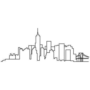 Simple line drawing of city skyline with bridge and skyscrapers Stock Illustration