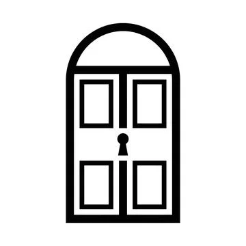 Simple Line Drawing of Classic Double Door with Small Keyhole Detail Isolat.. Stock Illustration