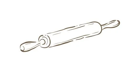A simple line drawing of a classic wooden rolling pin, an essential baking to Stock Illustration