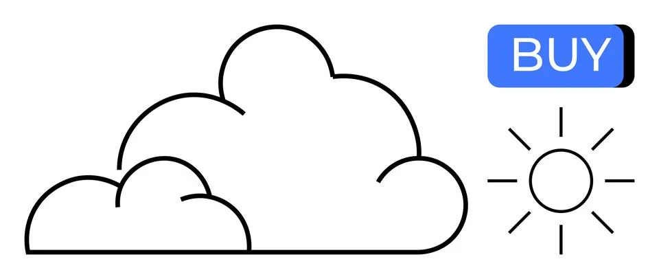 Simple line drawing of a cloud and sun with a Buy button. Ideal for e-commerc Stock Illustration