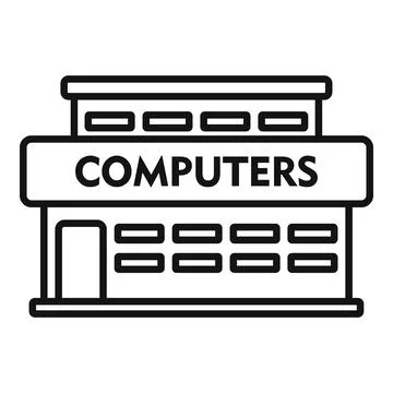 Simple line drawing of a computer store exterior with a sign Stock-Illustration