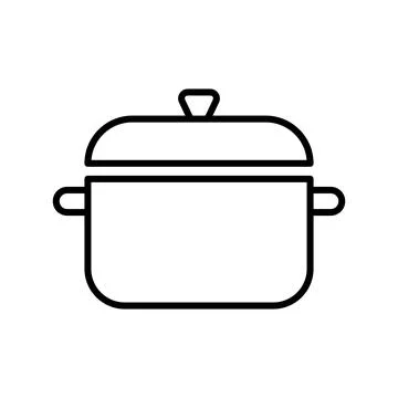 Simple Line Drawing of a Cooking Pot with Lid in Black and White Style 库存插图
