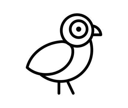 Simple Line Drawing of a Cute Bird with Round Eye and Curved Body Stock Illustration