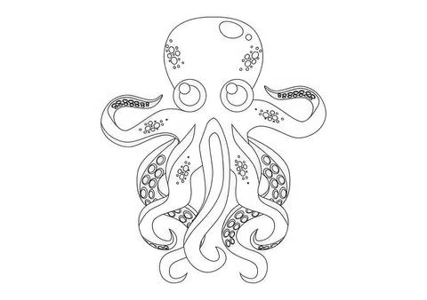 Simple line drawing of a cute octopus with eight tentacles Stock Illustration