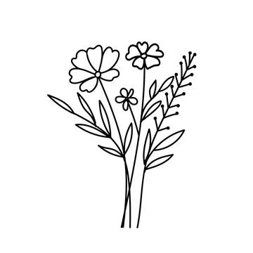 Simple line drawing of a delicate floral bouquet Stock Illustration