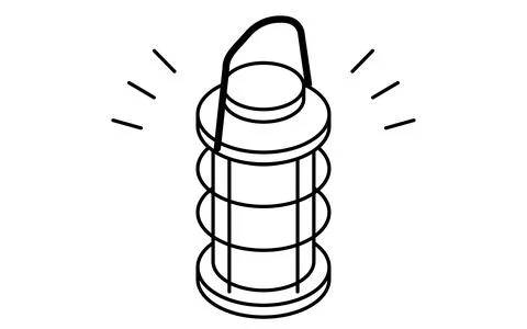 Simple line drawing of emergency kit, lantern, isometric illustration Stock Illustration