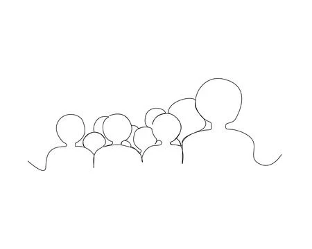 Simple line drawing features a group of abstract human figures. Stock Illustration