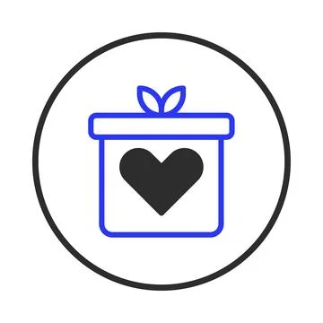 A simple line drawing of a gift box adorned with a heart enclosed in a circ.. Stock Illustration