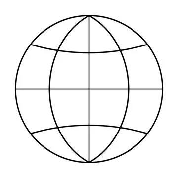 Simple line drawing of a globe with longitudinal and latitudinal lines. Ideal Stock Illustration