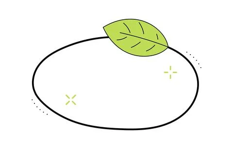 Simple line drawing of a green leaf on an oval shape with minimal detail Stock Illustration
