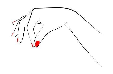 Simple line drawing of a hand with red nail polish. Stock Illustration