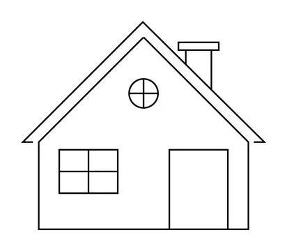Simple Line Drawing of a House with Four-Pane Window and Chimney Ilustración de archivo