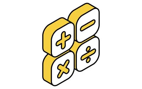 Simple line drawing icon of arithmetic quadratic operations, isometric illu.. Stock Illustration