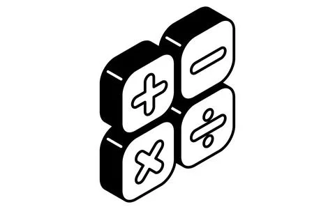 Simple line drawing icon of arithmetic quadratic operations, isometric illu.. Stock Illustration