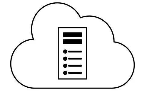 Simple line drawing icon of cloud symbol and web server, black and white Illustrazione stock
