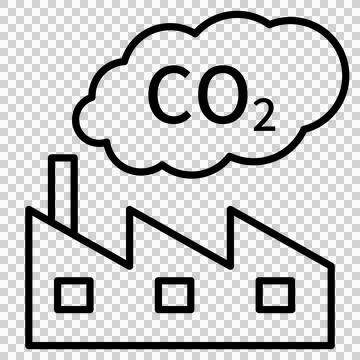 A simple line drawing icon of CO2 (carbon dioxide) emitted from a factory Stock Illustration