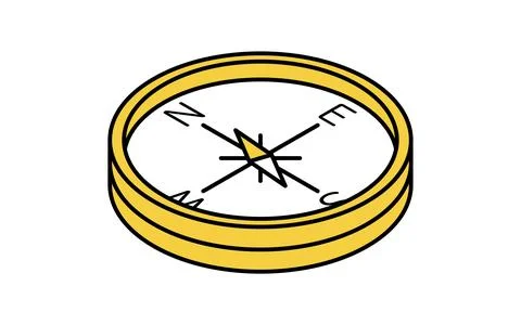 Simple line drawing icon of a compass pointing north-northeast, isometric i.. Stock Illustration