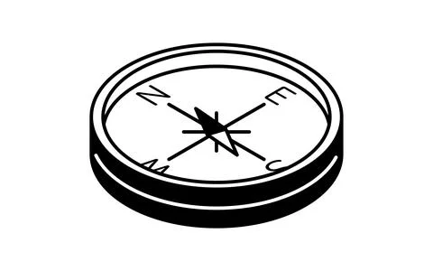 Simple line drawing icon of a compass pointing north-northeast, isometric i.. Stock Illustration