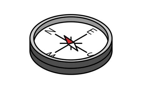 Simple line drawing icon of a compass pointing north-northeast, isometric i.. Stock Illustration