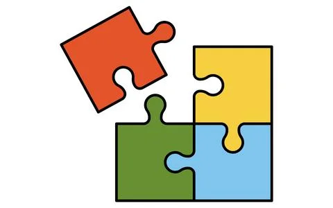Simple line drawing icon of Connected Puzzle Pieces for Education and Probl.. Stock Illustration