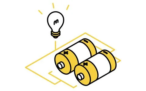 Simple line drawing icon of a dry cell battery with parallel connections, i.. Illustrazione stock