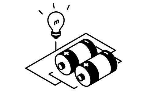 Simple line drawing icon of a dry cell battery with parallel connections, i.. Illustrazione stock