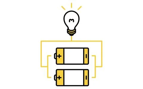 Simple line drawing icon of a dry cell battery with parallel connections Illustrazione stock