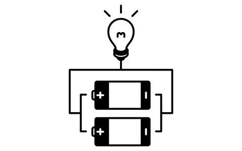 Simple line drawing icon of a dry cell battery with parallel connections Illustrazione stock